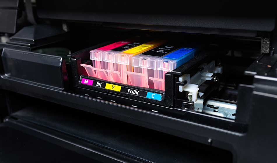 a CMYK ink cartridges in a color